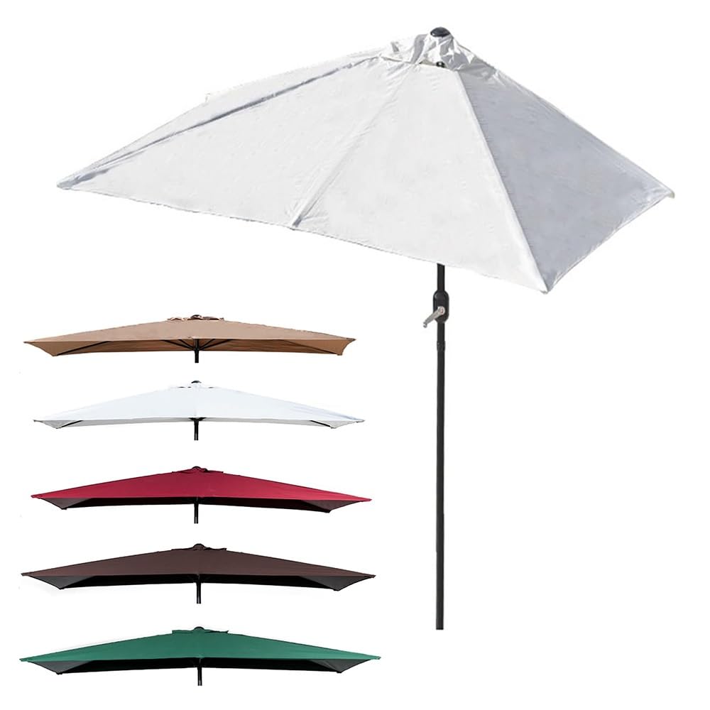Parasol tarasowy 6,5' x 3' pół - parasol na stół targowy z podnośnikiem korbowym zewnętrzna osłona przeciwsłoneczna na taras i ogród 8' x 4' (biały 250 x 130 cm) - trwały i stylowy