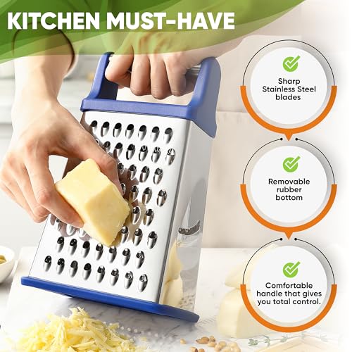 Image of Spring Chef Stainless Steel XL Cheese Grater for Kitchen, Sapphire