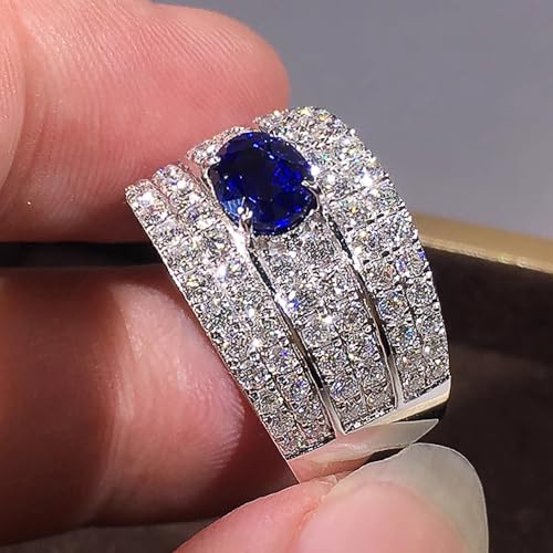 Sparkling Luxury Rings with Oval Blue Cubic Zirconia for Women Gorgeous Wedding Accessories3