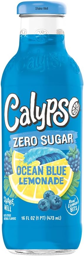 Calypso Lemonade, Ocean Blue Lemonade, Made with Real Fruit, 16 Fl Oz Glass Bottles (Pack of 12)