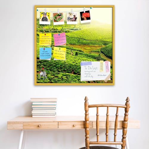 Image of ArtzFolio Tea Plantations, Munnar, Kerala | Bulletin Board Notice Pin Board | Vision Soft Board Combo with Thumb Push Pins & Sticky Notes | Golden Frame | 28 x 28 inch (71 x 71 cms)