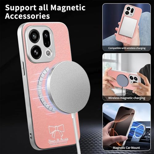 Image of for Oppo Find X9 5G Magnetic Case Butterfly Bow Pattern PU Leather + TPU + PC Shockproof Phone Cover - Pink
