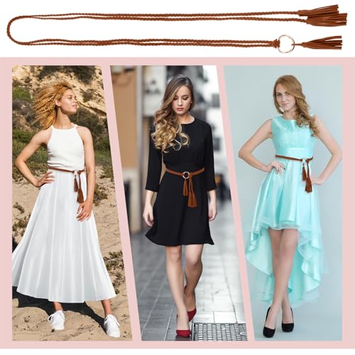 TIESOME geflochtener Taillengürtel Damen, Mode Taille Kette Damenkleid Gürtel Taillengürtel Dünner Fransengürtel Fransenkettengürtel für Kleid Jeans Flechtgürtel Hüftgürtel Dekorativer Kleidgürtel