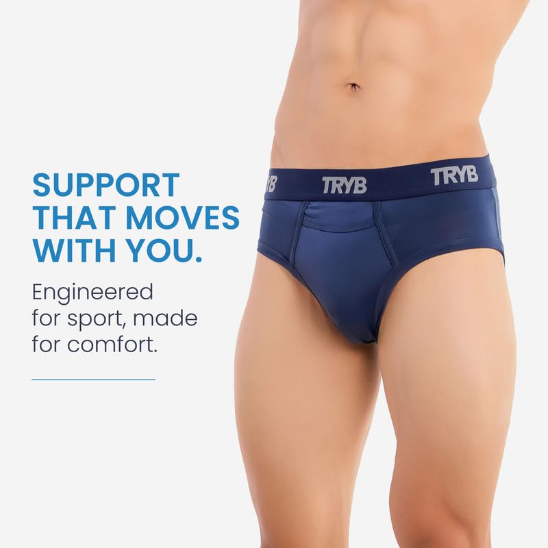 Image of TRYB Supporter for Cricket | Sports Underwear for Men | Stretchable Active Supporter Briefs | Pouch for Abdominal Guard | Light Weight, Breathable & Quick Dry | Gym Sports Innerwear Brief