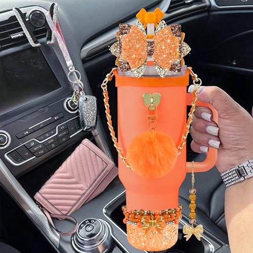 Hpebl 11PCS Bow Accessories for Stanley Cup Tumbler 30 40oz,Orange - image 5