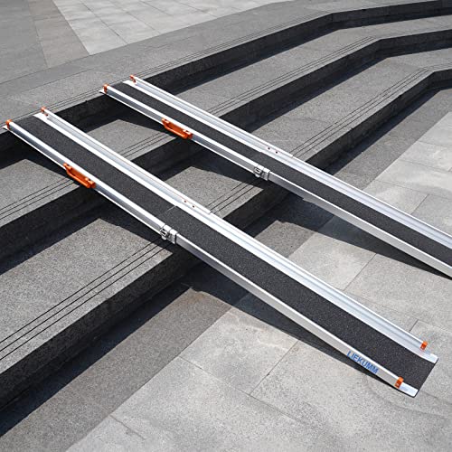 LIEKUMM 2 x 107,5-183 cm Rollstuhlrampe für Treppen, 300 kg Tragkraft Rollstuhlrampe für Rollstuhl & Scooter, Auffahrrampe für Türschwellen, Bordsteine, Stufen, Elektro-rollstühle, Fahrräder – Bild 8