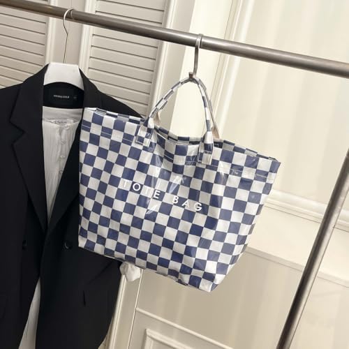 Image of Lushandy Striped PVC Tote Bag for Women, Waterproof Plastic Tote Bag for Beach Pool Large Top Handle Travel Hobo Handbag