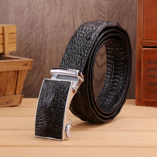 Ratchet Alligator Belt with Full Grain Leather for Dress & Casual with Adjustable Buckle Engraved Crocodile Head(110cm/43, Black)4