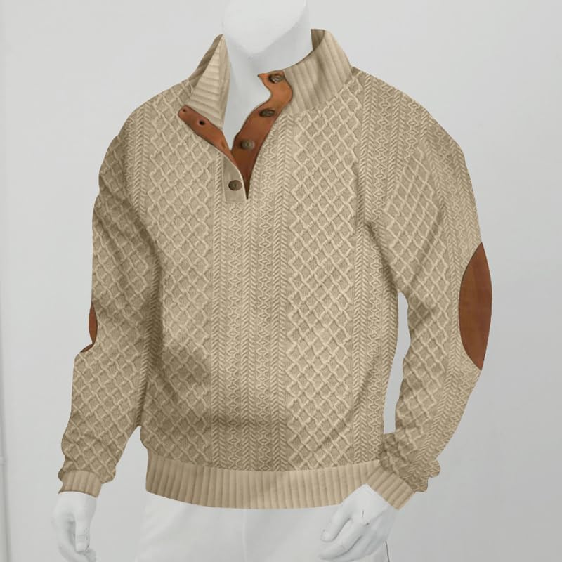 Men's Outdoor Casual Stand Cashmere Button Long Sleeve Sweater, Men Casual Long Sleeve 1/4 Button Pullover Sweater3