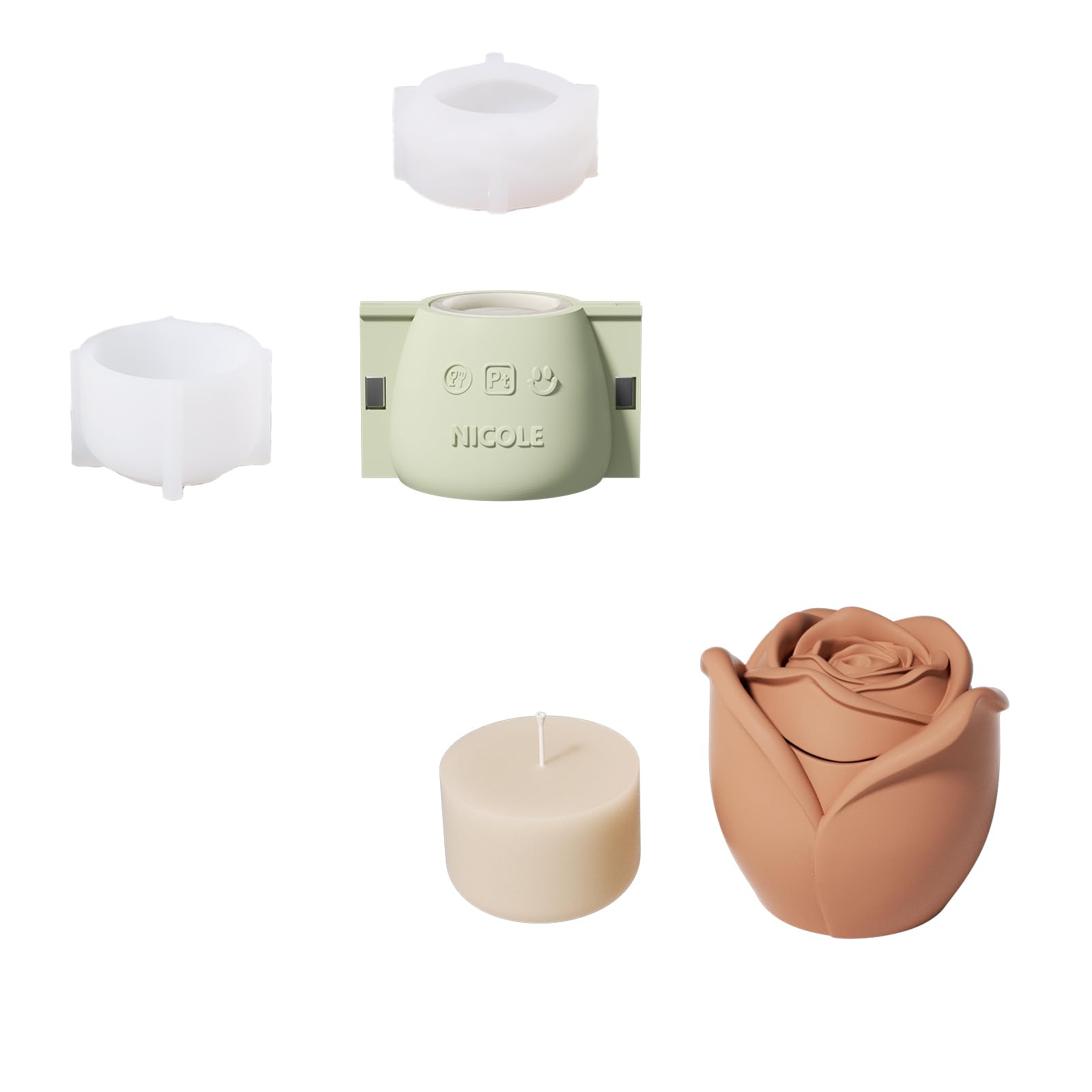 BOOWAN NICOLE Rose Beton Kerzengefäße Kerzendosen Silikonform mit Kerzen Nachfüllform,Jesmonit Kerzenständer Gips Gießformen fur Handgefertigte Heimdekoration (SH1068+LZ0691)