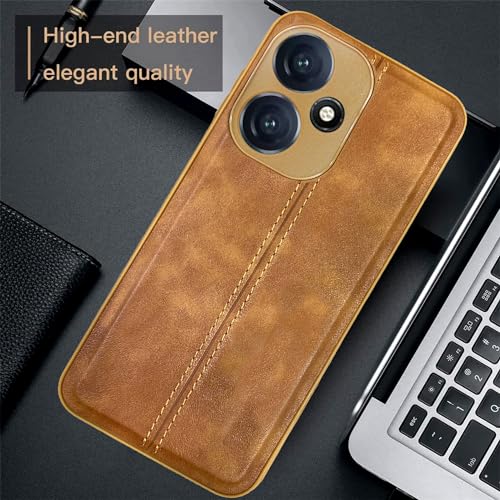 Image of A rtistque Premium Thread Leather Back Cover Case for Infinix Hot 30i | Drop Protection | Smooth Grip | Raised Camera Edges - Brown