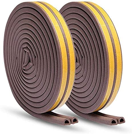 Weather Stripping,Insulation Seal Strip for Doors and Windows,Self-adhisive Foam Door Seal Strip,Sound Seal Weather Strip Gap Blocker 65.6Ft Black (Brown, 65.6Ft (D-Type))