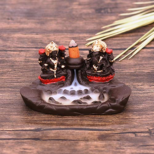 Image of CRAFTAM Fountain Laxmi Ganesha Smoke Backflow Incense Holder Idol with 20 Incense Cone