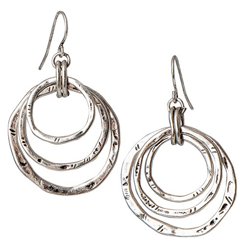 SPUNKYsoul 3 Circle Boho Earrings - Handmade, Lightweight 2-Inch Bohemian Dangle Earrings for Women - Trendy, Vintage, Unique Jewelry - Ideal for Weddings & Gifting (All Silver)