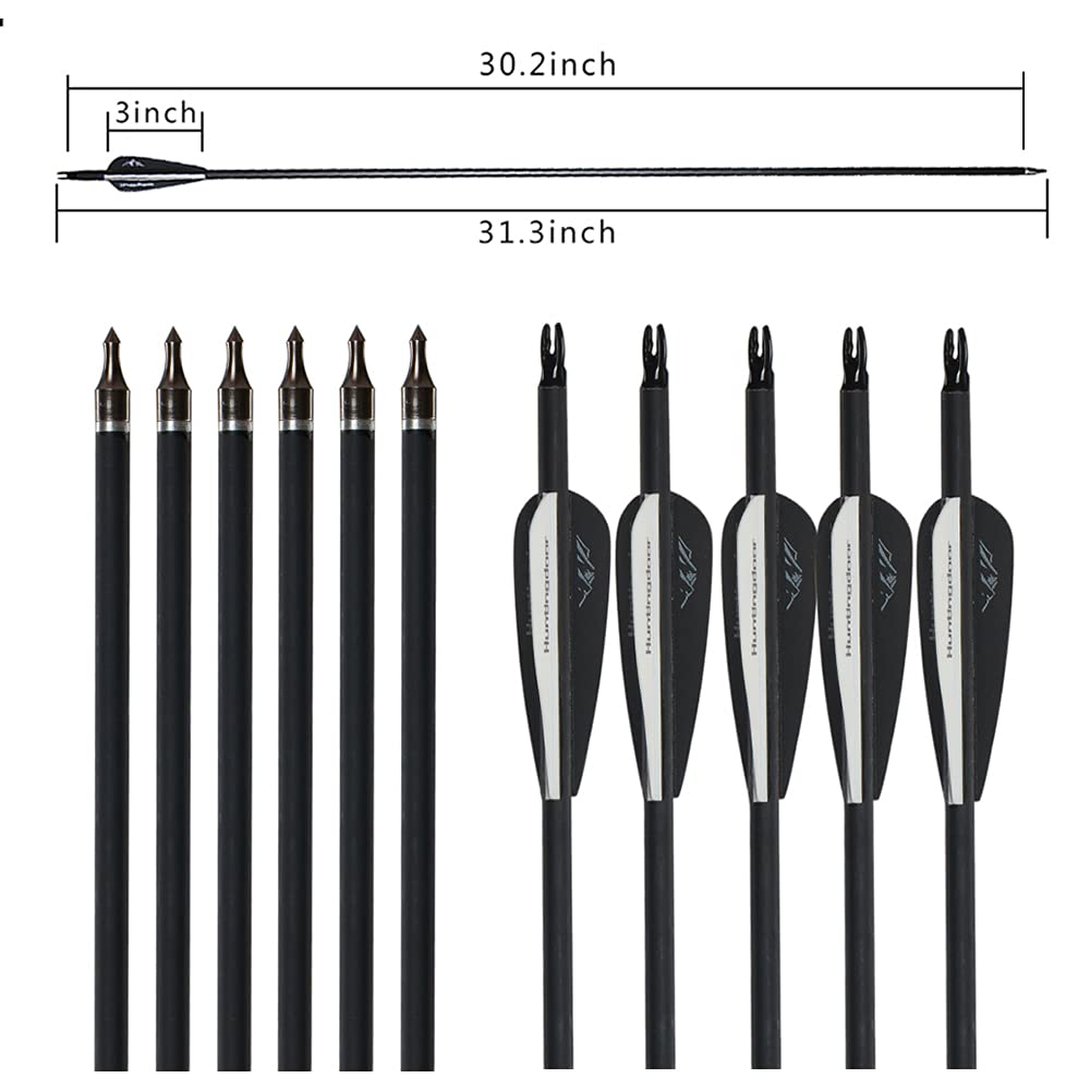 12 Flèches De Tir à L’arc En Carbone 31 Pouces - Pour Arc Classique/traditionnel, Tête Large Remplaçable, Spine 600, Idéales Cible Ou Chasse - 8
