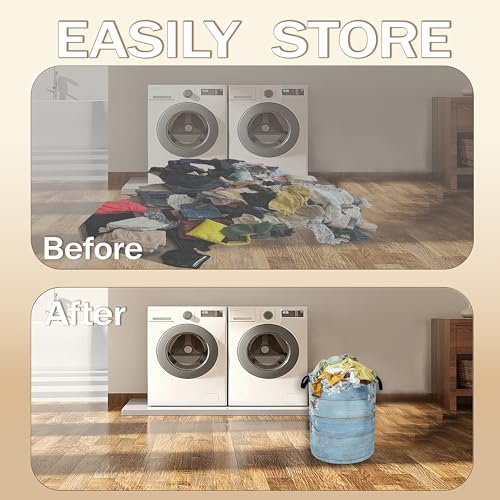Image of Spring Flowers Laundry Hamper,Rustic Blue Woodboard Clothes Hamper for Laundry,Waterproof Oxford Toy Storage Collapsible Hampers for Bedroom, Dorm Room,Bathroom,16x20 Inch