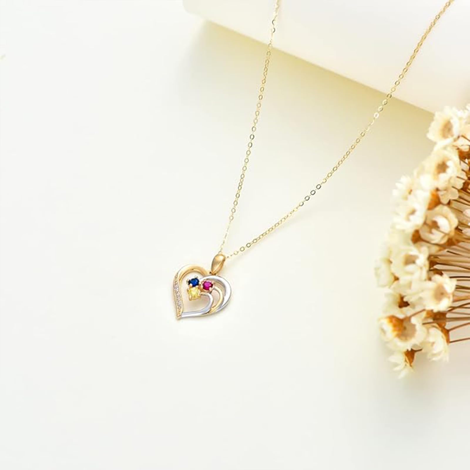 375/9K Echtgold Liebes Knoten Halskette für Damen, Weiß/Gelbgold Farbiger Zirkonia Herz Anhänger Halskette, Schmuck Geschenk zum Jahrestag Geburtstag für Ehefrau Mutter, 40 + 5 cm
