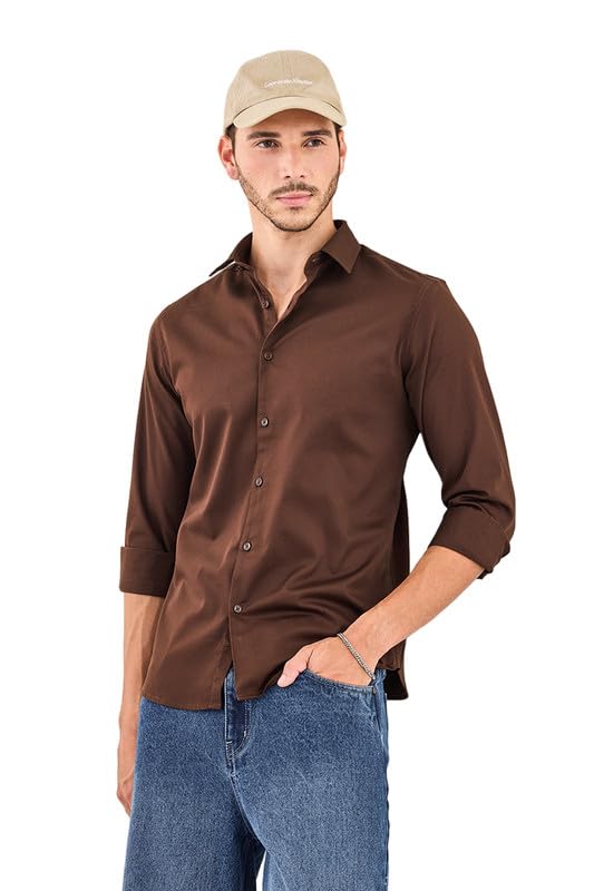 Image of SNITCH Men Formal Shirt | Slim Fit Long Sleeve Spread Collar Solid Design | Premium Cotton Blend & Breathable Fabric for Office & Casual Wear