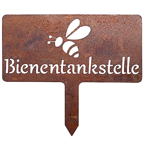 Preisvergleich Produktbild EXTRAVAGANT® Gartenstecker Bienentankstelle Gartendeko Kräuterbeetstecker Gartenschild Pflanzenstecker Metall Stahl Rost Edelrost wetterfest für Garten Beet Roststecker Blumenstecker