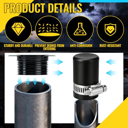 Image of 6 Pack 1 Inch Flexible PVC Pipe Cap with Stainless Steel Clamps - Black Durable End Caps for Drainage, Wastewater & Vent Pipes, Above /below Ground Use