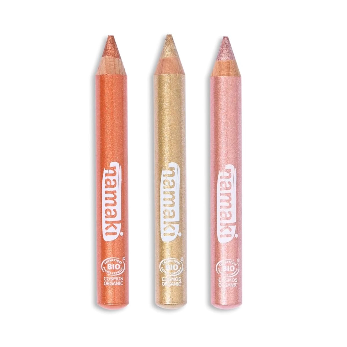 Namaki Crayons de maquillage Enfants Pailletés Jumbo Bio - Cuivre, Or, Rose - Certifiés Cosmos Organic