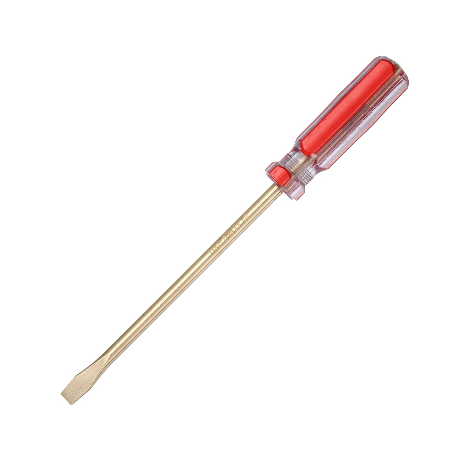 sourcing map Non-Sparking Screwdriver SL7 7x150mm Tip Aluminum Bronze Flat Head Strike Cap Slotted Screwdriver Non-Magnetic for Appliances Repair Improvement, Transparent Red