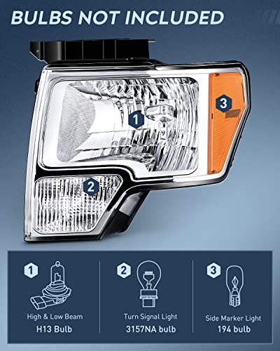 Image of Nilight 2009 2010 2011 2012 2013 2014 F150 Headlight Assembly Chrome Housing Amber Corner Clear Lens Headlamp Replacement Driver and Passenger Side 2 Pack