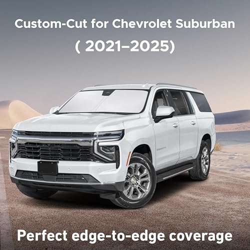 Image of EcoNour Windshield Sunshade Compatible for Chevrolet Suburban 2021-2023 2024 2025, Sun Visor for Front Windshield & Window Sun Shade Cover, UV Heat Blocker & Protector, Car Accessories