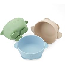 PandaEar 3 Pack Baby Suction Bowls, Stay Put Silicone Food Bowl Babies Led Weaning Supplies for Kids Toddlers, BPA-Free -Blue/Green/Brown