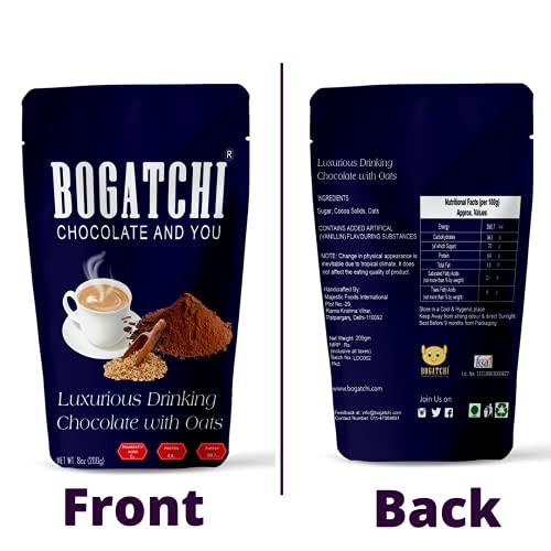 Image of BOGATCHI Luxurious Hot Chocolate Drinking Powder with Oats |Drinking Chocolate | Tasty | Vegan |Gluten Free| Dark Drinking Chocolate | Cocoa Powder - 200gram