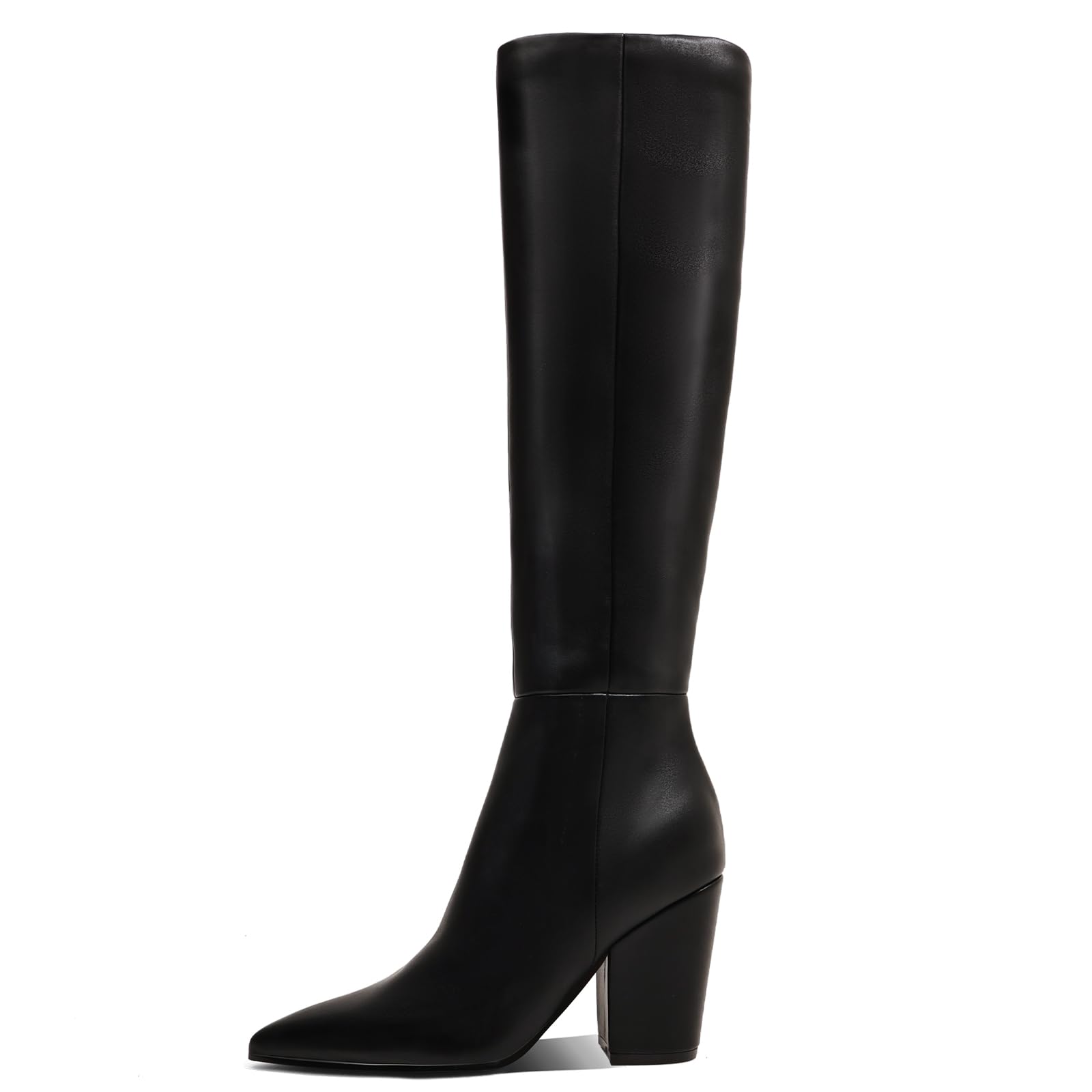 Knee High Boots Women Pointed Toe Chunky High Heel Western Boots for Women High Heel Side Zipper Comfortable