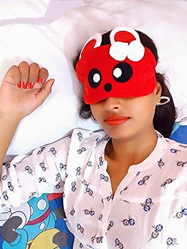 JUZZII Velvet Cute Baby Doll Sleeping Blind Eye Shade Mask for Women Girls Kids Boys - (Red) Model No.54