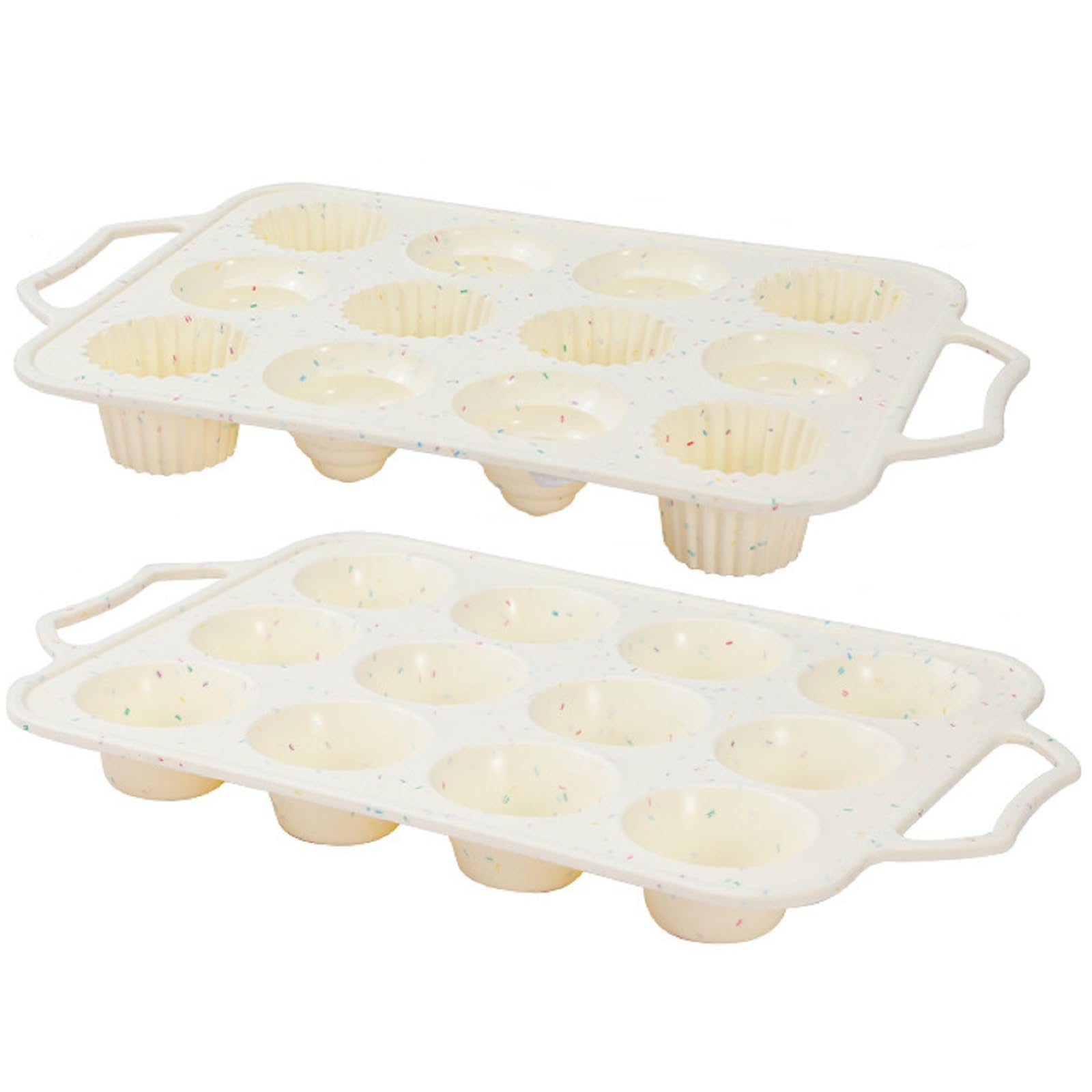 Pack de 2 moldes de Silicona para Muffins, para Hornear 12 Cupcakes, con Marco metálico Reforzado, Bandeja de Muffins de Silicona Antiadherente, moldes para Hornear Cupcakes