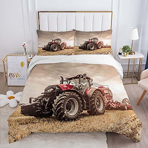 GYDGS Housse de Couette 220x240 cm Tracteur Rouge Adulte Parure de Lit 2 Personnes avec 1 Housse de Couette et 2 taie d'oreiller 65 x65 cm pour Adulte Enfant Cover