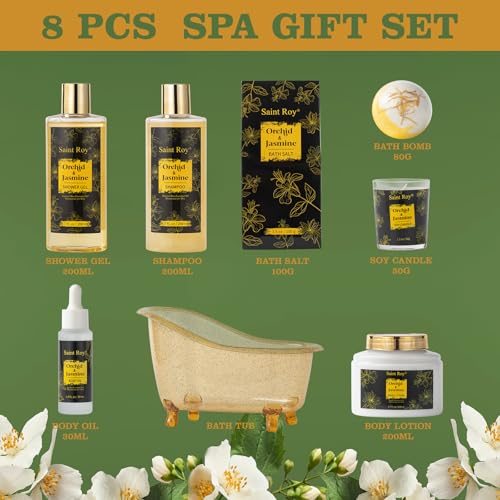Image of Mothers Day Home Spa Bath Gift Basket, Spa gift basket Christmas Gifts for Women men, Spa Kit Self-care Gifts, Spa Collection Gift, Orchid Jasmine Bath and Body Gift Pampering Spa Gifts Mother's Day