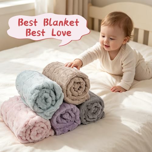 Image of 5 Pcs Baby Blanket Bow Checkerboard Ultra Soft Gift-Ready Plush for Newborns, Nursery & Stroller 30 inchx40 inch Pink Blue Light Brown Green Beige