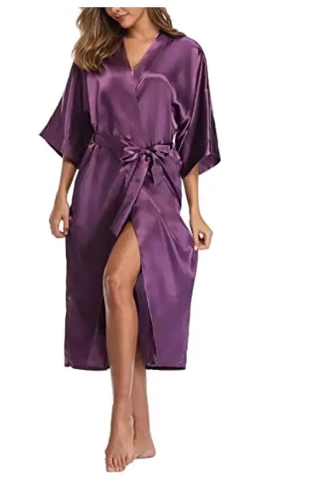 Bata Seda Mujer Bata larga sexy con bolsillo for mujer, for boda, novia, dama de honor, bata de baño, talla grande S-XXXL, vestido de noche