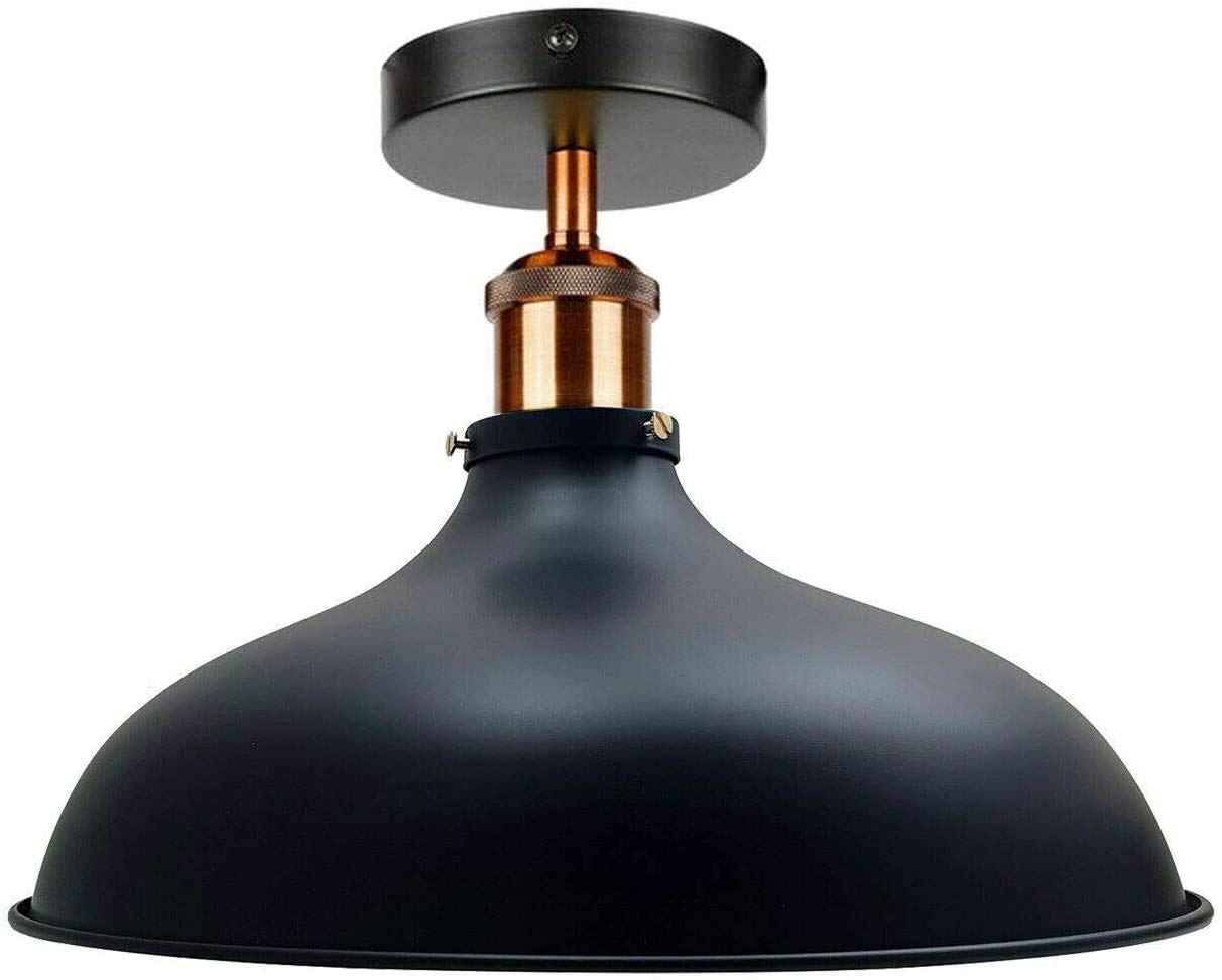Dc Voltage Black 2 Black Semi Flush Ceiling Light 36Cm Metal Dome Shade Hardwired