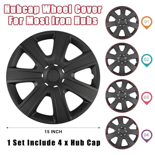 Image of 15 inch Hubcaps Set of 4, Matte Black Textured Wheel Covers, Universal ABS Snap-On Hub Caps for 15 inch Wheels, Car SUV Truck Wheel Rim Covers, Easy Installation Exterior Accessories