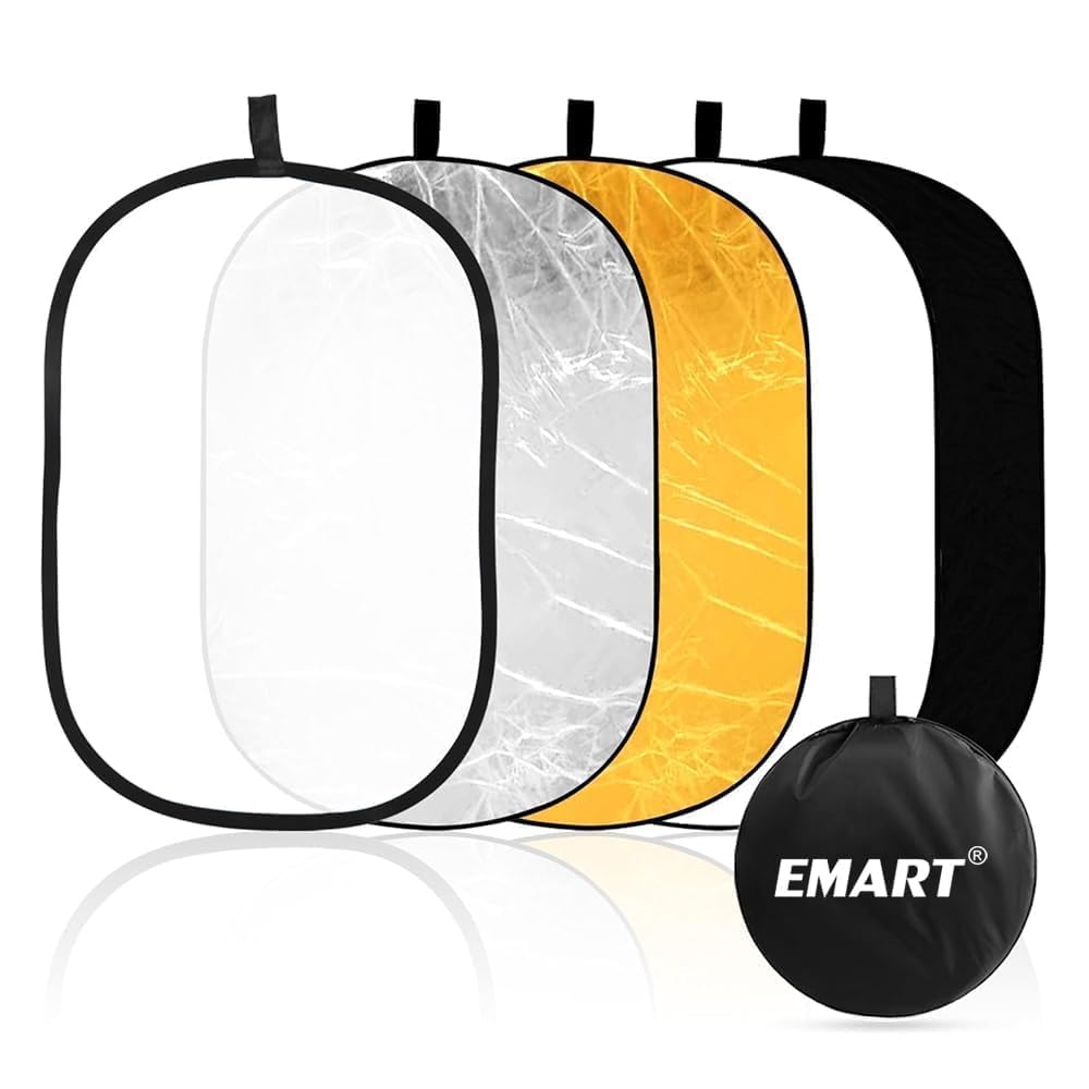 EMART Riflettore Fotografico 5 in 1, 60x90cm Ellittica Riflettore Pieghevole con Borsa per il Trasporto,Adatto per Uso in Studio, Diffusore, Illuminazione Esterna, Selfie, Fotografia di Matrimonio