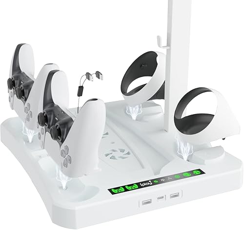 Miniatura 4 de SINBEAUTIES para estación de carga del controlador PSVR2, estación de carga de 5 manijas Playstation y soporte de ventilador de refrigeración,