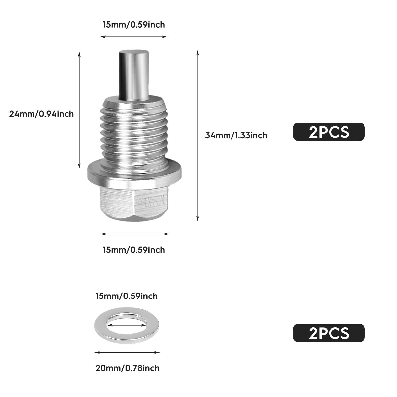 2 Pezzi Magnetic Oil Drain Screw Sump Dado di Scarico In Lega di Alluminio Anodizzato Pan Oil Drain Plug, Magnetic Car Oil Screw (Argento, M14 x 1.5)