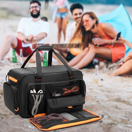 Image of GRAOSO Speaker Carrying Bag Compatible with Mackie Thump Go 8 inch, Loudspeaker Storage Bag with Removable Bottom Board, Padded Handle and Shoulder Strap, Multiple Pockets for Microphone, Cable, Black