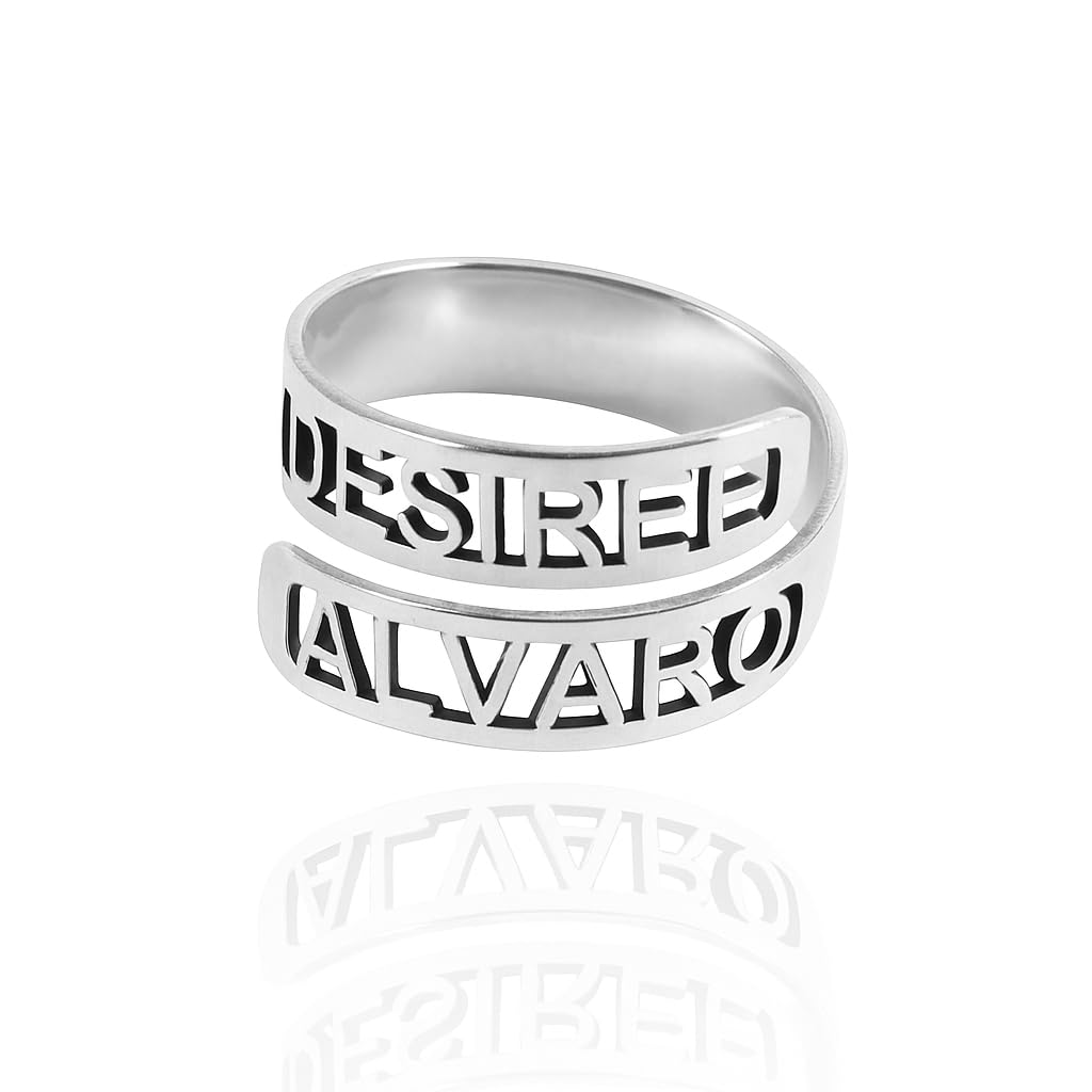 Anillo ajustable personalizado con nombres en plata de ley 925 | Joya grabada para mujer | Regalo único de amor, amistad o familia. Modelo Corte