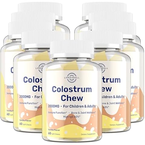 lipmaxmall Bovine Colostrum Chews Supplement with 60% IgG, 9 Bottles Cover