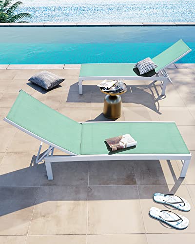 Crestlive Products Aluminum Adjustable Chaise Lounge Chair Outdoor Five-Position Recliner, Curved Design, All Weather For Patio, Beach, Yard, Pool (2Pcs Green) #TOP7