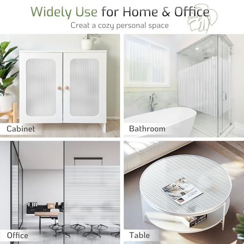 Image of LUTE Reeded Glass Window Privacy Film, Frosted Decor Vinyl, 29.5 inch x 78.7 inch