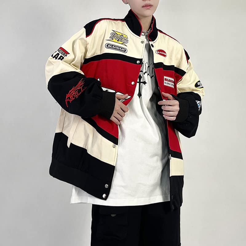 Retro Racing Jacket Letterman Baseball Bomber Varsity Jacket Baggy Y2K Clothing Motor Biker Racer Jacket Techwear4