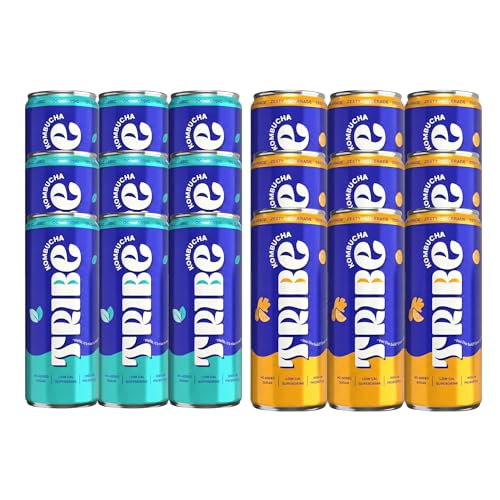Image of Tribe Kombucha Probiotic Super Drink| Gluten free | Immunity Booster | Antioxidant and Hydration | Support Gut Health | Super Refereshing 250 ML (Classic and Gingerade, Pack of 18)