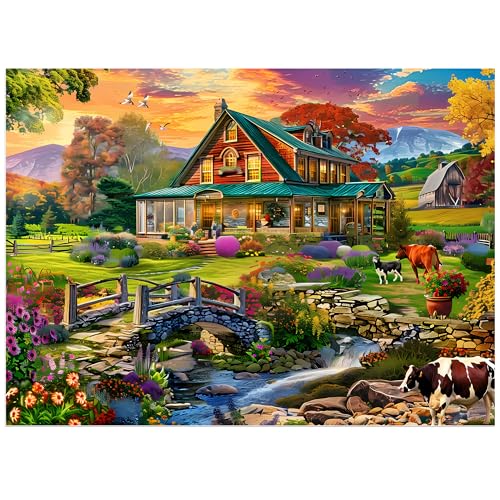 Image of Jigsaw Puzzles for Adults 500 Pieces, Country Life Puzzle Interlock Perfectly Letter on Back No Dust, Challenging Puzzle Home Decor Birthday Party Gift Toy for Men Women Olders Seniors (21 x 15 in)